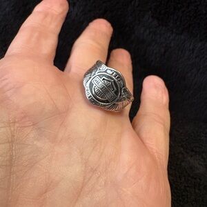 Stainless Steel Harley-Davidson Winged Bar & Shield 110th Anniversary Ring.